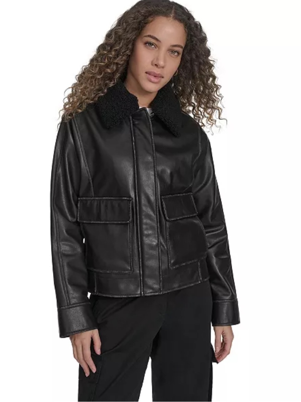 Levi’s Black Faux Leather Sherpa Collar Jacket - Women Size XS